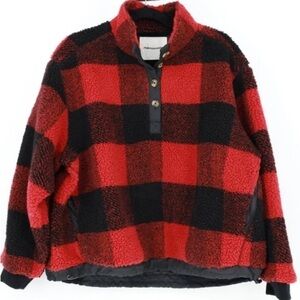 American Eagle Outfitters Sherpa Buffalo Plaid Popover Jacket Red Black Size Sm